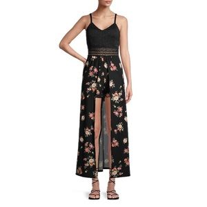 NWT No Boundaries Black Maxi Romper Floral Dress